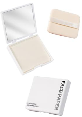 Oil Absorbing Sheets, 100 Counts Blotting Paper for Oily Skin, Portable Makeup Facial Tissue with Mirror & Puff, Oil Control Paper for Face On The Go (White, 100pcs)