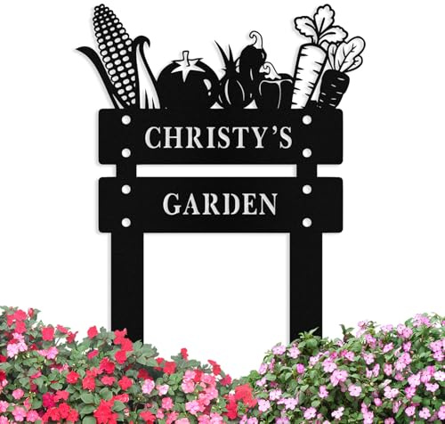 Custom Vegetables Metal Garden Signs with Stake, Personalized Garden Sign for Outside, Customized Garden Name Signs for Yard Lawn Outdoor Decor Gardening Gifts for Moms Grandmas Gardeners