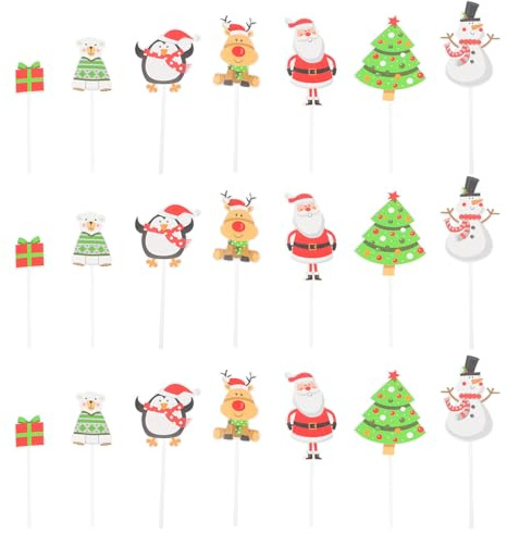 Healifty Décorations de Gâteaux de Noël 70 Pcs en Papier Sûr Pics à Gâteaux Colorés Motifs Père Noël Renne et Sapin pour Anniversaires et Pâtisserie Festive