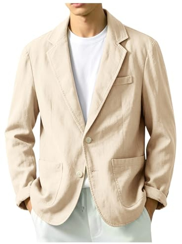 Générique Blazer en lin pour Homme Veste de Costume de Loisirs Légère à Deux Boutons Classqiue Veste Couleur Unie Mariage d'affaires Bal