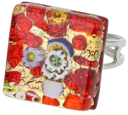 Quadratischer verstellbarer Ring mit venezianischen Reflexen - Rotgold