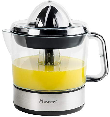 Bestron Spremiagrumi elettrico, Spremi agrumi elettronico con 2 coni di spremitura e coperchio per aromi, motore con due sensi di rotazione (sinistra/destra), capacità: 0,7 litri, 40 watt, argento