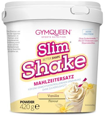 GymQueen Slim Shake, Abnehm Shake 420g, Vanille, Leckerer Diät-Shake zum einfachen Abnehmen, Mahlzeitersatz mit wichtigen Vitaminen und Nährstoffen, nur 250 kcal pro Portion & ohne Zucker-Zusatz