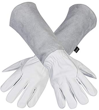 FZTEY Long Gardening Gloves, Breathable and Flexible Garden Safety Work Protective Leather Thorn Proof Gauntlets for Men & Women Birthday & Christmas Gifts (XS, White, 1)