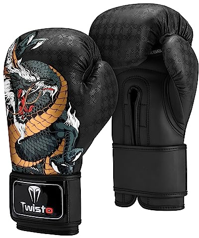 Twisto Boxing Gloves S6 - Pro Training & Sparring, Maya Hide Leather, Muay Thai, MMA, Kickboxing, Men, Women, Adults, Heavy Punching Bag, Focus Mitts, Pads, Gym Workout (14 oz, Hydra)