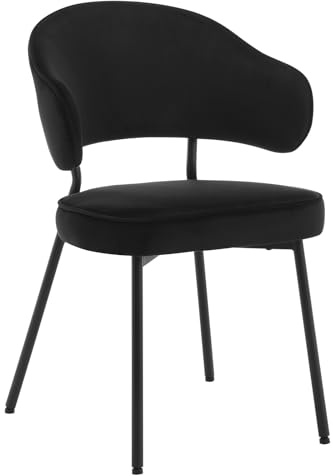 WOLTU Matrumsstol, köksstol, stoppstol, loungefåtölj, vardagsrumsstol, designstol, med ryggstöd, armstöd, metallben, vadderad, sammet, svart, BH389sz-1