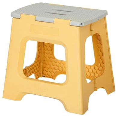 Vigar Compatto Sgabello Pieghevole per Adulti, 32 cm, Sgabello Pieghevole Portatile Antiscivolo per Casa, Cucina, Bagno, Campeggio, Doccia, Supporta fino a 150 kg, Giallo