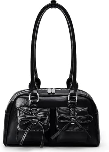 HICARRY Handtasche Damen PU Leder Schultertasche Y2K Shoulder Bag Women Tote Purse Kleine Handtaschen mit Bogen Cute Ita Bag Japanische Ästhetische Tasche Geldbörse