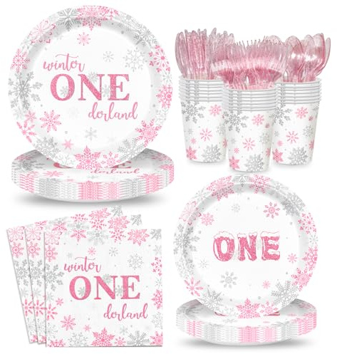 168pcs Winter Onederland Party Supplies Decorations Paper Plates Napkins