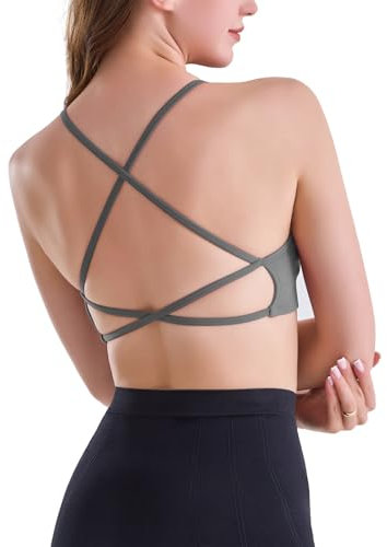 Channo Reggiseno Sportivo da Donna - Imbottiture Removibili, Schiena Incrociata, Orlo Elastico Rinforzato, Adatto a Donne dalla Coppa A alla B. (Confezione da 1 Grigio L)