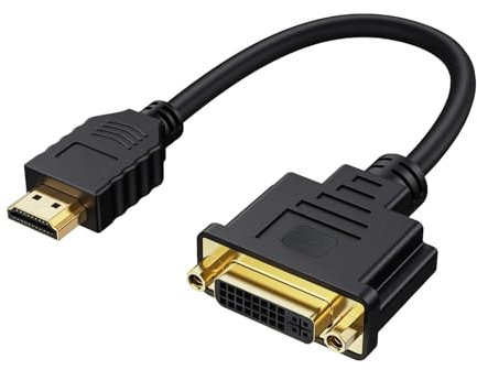 Qneneam HDMI to DVI Cable Adapter, Bi-Directional - Female DVI-I Dual Link to Male HDMI, 1080p Full HD 60Hz, Gold Plated Connector for PC TV Projector Gaming Consoles Monitors, 1ft / 0.3m