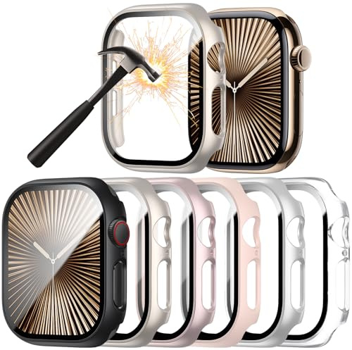 6-Stück Schutzhülle mit Displayschutzfolie Kompatibel mit Apple Watch Series 10 46mm,Ultradünne Hard Gehäuse Eingebaut Kratzfest Gehärtetes Glas Schutzfolie für iWatch 46mm