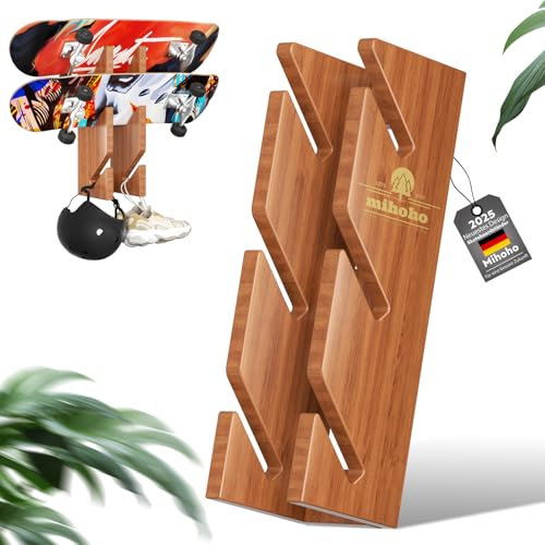 Skateboard-Bodenständer, Massivholz, 3-lagiger Skateboard-Halter, Snowboard-Aufbewahrungsständer, Longboard-Kinder-Skateboard-Deck (Holzfarbe)