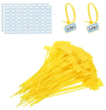 PATIKIL 6inch Zip Ties, 100pcs Cable Ties Tags Nylon Wire Marking Label Self Locking Plastic Straps Write on with Label Tags Paper for Organization Cord Network Ethernet Marking, Yellow