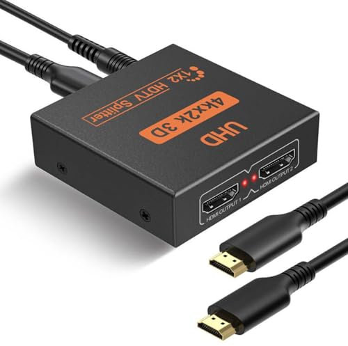 L'Puluva HDMI Splitter 1 in 2 out, Splitter 4K para 2 Monitores, Distribución 2 Vías, Adaptador HDMI Múltiple para PC, Laptop, HDTV, Proyector, 1 entrada 2 salidas, Solo Espejo, Sin Extender