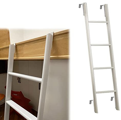 LISHEUK Etagenbettleiter, zum Einhängen, 4 Stufen/5 Stufen, verstellbare weiße Wohnmobilleiter, Sicherheitsleiter für Wohnheim/Yacht/Reisen (weiß, 116 cm/45)