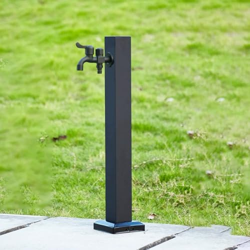 Outdoor Stainless Steel Water Column, Freestanding Garden Hose Stand & Dispenser, 304 Durable Irrigation Hydrant, Square Design, 95CM/37.4IN (Black A)