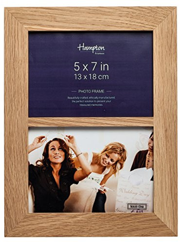 Hampton Frames | Photo Frame Double 5x7 (13x18cm), Solid Oak, Natural | Wall Mount or Freestanding, Glass Aperture, Seamless Corners | Elegant Home Display