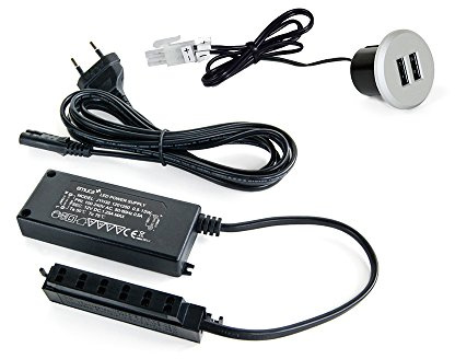 Emuca 5070625 Chargeur multiple avec 2 ports USB type-A pour encastrer au meuble, Gris métallisé