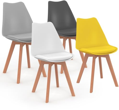 IDMarket - Set aus 4 skandinavischen Stühlen SARA Mix Color dunkelgrau, hellgrau, weiß und gelb