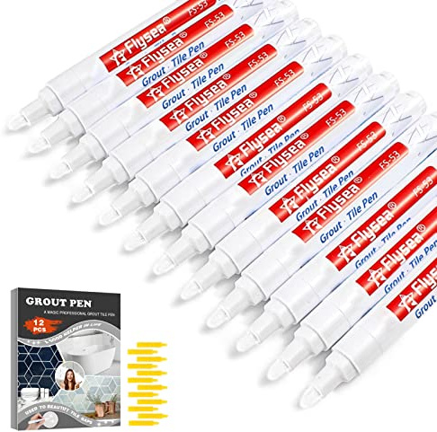 CHIMUYU Grout Pen 12 Pack Water Based Tile Marker Repair Pens Professional for Bathroom, Kitchen, Parlor, Bedroom, Balcony Wall and Floor Color Restore (White)