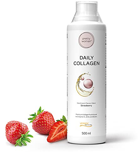 pretty woman Daily Collagen Erdbeer 500 ml, flüssiges Kollagenhydrolysat | mit Vitamin C, Vitamin E, Biotin & Zink, einfach zu dosieren, 20 Portionen