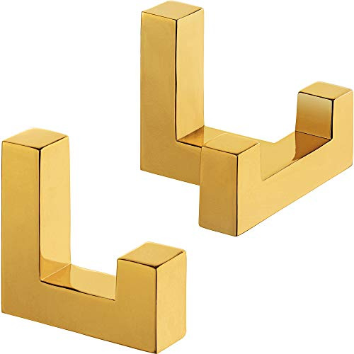 Gedotec Wand-Haken eckig Kleiderhaken Tür 1 Set - Metallhaken Vintage - TETRIS | Einzelhaken + Doppelhaken Messing poliert | Garderoben-Haken Metall unsichtbar verschraubt | Aufhänger für Wand-Montage