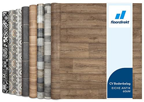 Floordirekt PVC Bodenbelag Meterware nach Maß Vinylboden, CV Linoleum für Küche & Balkon in Holzoptik, Fliesenoptik, Steinoptik - robust & pflegeleicht 200 x 600 cm | Atlantic | Eiche Antik 606m