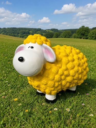 Lustiges Deko Schaf bunt Lamm Gelb Tierfigur Gartenfigur Tier