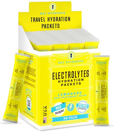 Key Nutrients Sobres de electrolitos, multivitamínicos y minerales en polvo, 40 porciones de limonada refrescante, bolsitas de hidratación, bolsas de rehidratación sobrecargadas con 16 vitaminas y