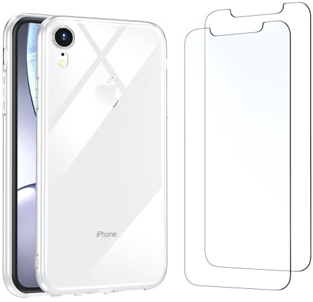 NEW'C Hülle für iPhone XR - Ultra Transparent Silikon Weiches TPU Gel und 2 × Panzer Schutz Glas für iPhone XR - Anti Scratch