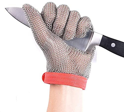 JZRH Work Safety Gloves Metal Mesh Cut-Proof Kitchen Chef Gloves Gardening Hand Protection 1 Pair M Rededgeandredbutton