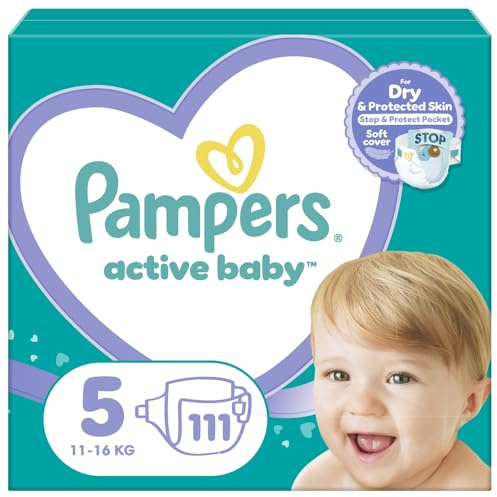 Pampers Windeln Größe 5 (11-16kg), Active Baby Windeln, 110 Stück, Durchlaufschutz Ganztägig