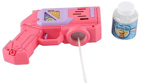 Tnfeeon Seifenblasenmaschine Seifenblasenmaschine LED Blitz Automatisch Starker Motor Auslaufsicher mit Seifenflüssigkeit (Rosa)