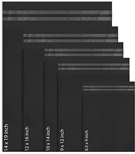 50 gemischte Versandtaschen aus Poly-Selbstverschluss, 5 Größen, je 10 Stück, Red Ember, kleine bis große Versandtaschen, Versandverpackungen (Schwarz)