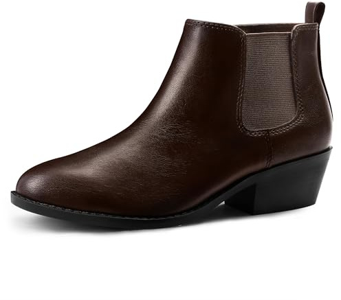 FUPPIA Chelsea Boots Women Fashion Ankle Booties Classic Low Heel Side Zip Shoes for Women Black Brown