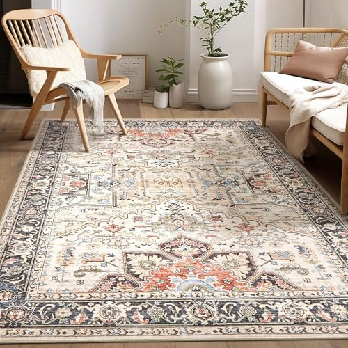 homewill Area Rug for Living Room - 6x9 Soft Machine Washable Oriental Vintage Floral Distressed Large Indoor Floor Carpet for Bedroom Under Dining Table Home Office Decor - Multi