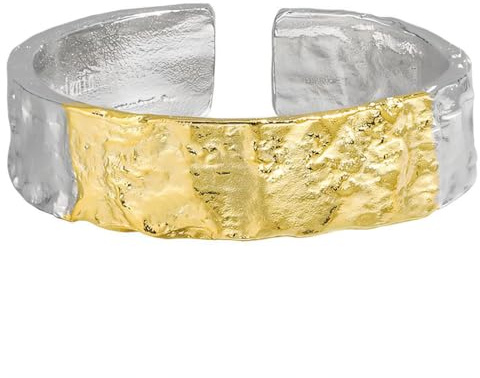 NicoWerk dam silverring hamrad i 925 sterlingsilver rustik förgylld med struktur glänsande bandring justerbar öppen SRI979