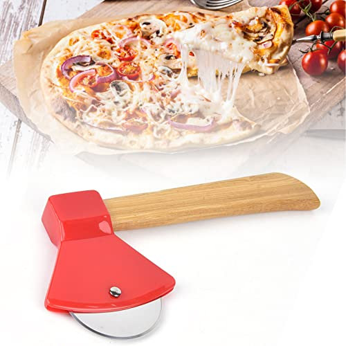 Gavigain Pizza Cutters,430 Steel PP Bamboo Handle Ergonomically Round Axe Pizza Knife for Home Restaurants (Red)