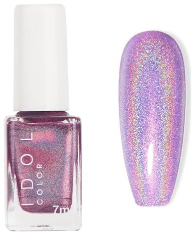 Holographic Nail Polish - Glitter Pink Nail Varnish - Magic Rainbow Effect Nail Varnish - Purple Long-Lasting Gorgeous Glossy Nail Polish No Needed UV Cured