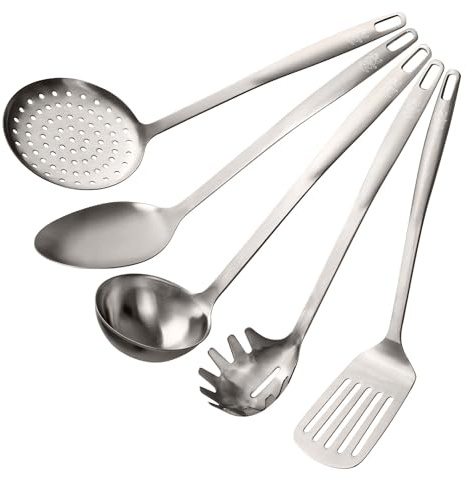 Stanley Rogers Küchenhelfer Set in Silber – 5-teiliges Premium Kochbesteck aus rostfreiem Edelstahl für die moderne Küche