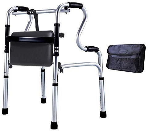 sjdoPulse Rollator Walker Kompakter Zusammenklappbarer Aluminium-Walker Mit Pu-Sitzhöhe, Verstellbarer, Leichter Gehrahmen, Geeignet Für Ältere Menschen,Without Wheel
