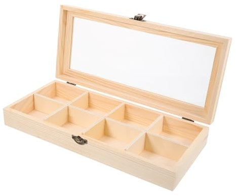 TOPBATHY Boîte Bois Compartimentée Pour Bijoux Ou Sachets De Thé Avec Fenêtre Transparente Organiseur De Rangement Pour Bijoux Et Maison