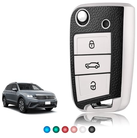 TOOMUME Schlüsselhülle TPU Lederstruktur, Autoschlüssel Hülle Schlüsselcover Passt für VW Volkswagen Golf 7 Tiguan T-ROC T-Cross Polo Seat Ateca Ibiza Leon Skoda Octavia Fabia Kamiq