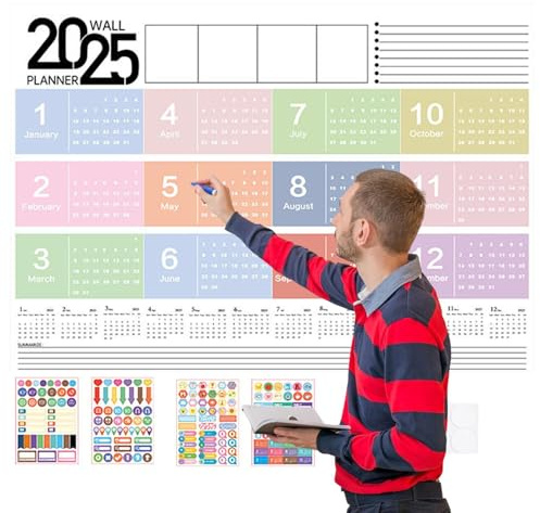 Kalender 2025, Wandkalender 2025 L – Wandkalender 2025 12 Monate, Jahreswandkalender 2025, Jahreskalender 2025 zum Aufhängen, quadratischer Jahreskalender, Heimdekoration, Schreibtischzubehör, Terminp