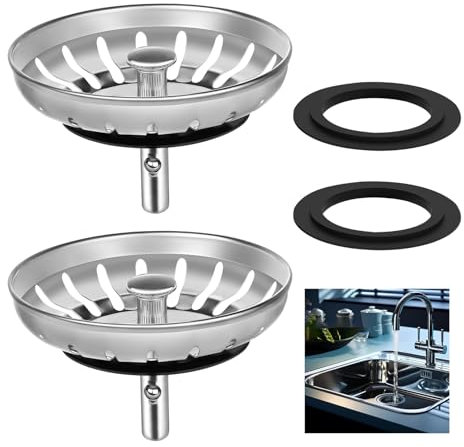 2 Pcs Stainless Steel Sink Plug Strainer - UK Universal 78mm Fit, Kitchen Sink Plug Replacement & Food Hair Catcher, Compatible with Franke/Blanco/Belfast