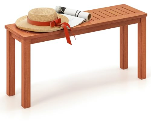 GOPLUS Banc de Jardin Hard Word, Banc en Bois sans Dossier avec Assise à Lattes, d'Extérieur 2 Places pour Entrée, Patio et Piscine, Capacité 150 kg, 100 x 30 x 47 cm