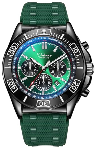 DAXIAOYU Herr business automatisk mekanisk klocka multifunktion timer 6-polig urtavla kalender display klockor rostfritt stål självlysande armbandsur, TPU-rem – svart grön, Företag
