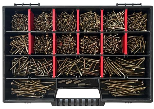 Juego de tornillos para aglomerado, 620 piezas, incluye puntas TX y maletín surtido, tornillos Torx 3 x 16, 3,5 x 60, surtido de tornillos para madera para construcción de interiores y muebles