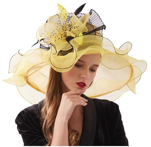 Generisch 2025 Damen Fascinator Hut Floral Tea Party Hochzeit Hut Sonnenhut Geblümt (Yellow One Size)